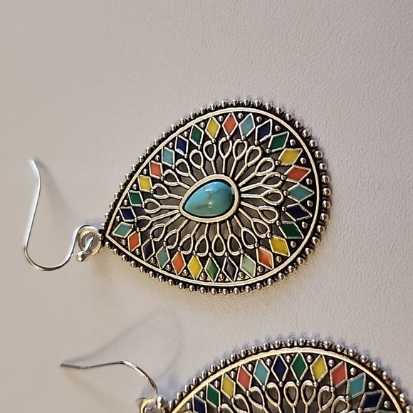 BOHO TEARDROP EARRINGS Simulated Turquoise EP - Picture 2 of 3